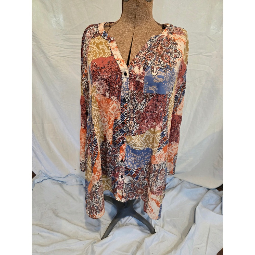 Ninety Clothing Co Patchwork Paisley Button Up Top Womens 3X W 26in L 30in